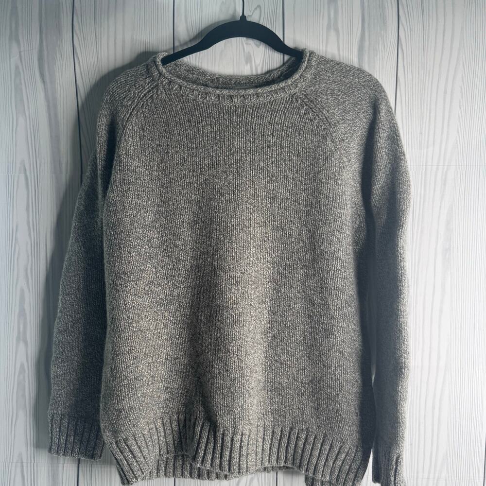 LL Bean Mens Vintage Lambswool Beige Roll Neck Crewneck Pullover Knit Sweater L